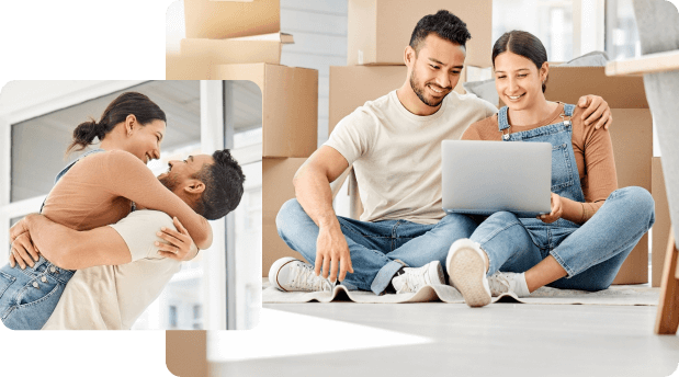 Couple looking at a laptop together